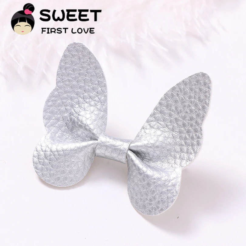 Cute Hair Accessories For Women Girls Baby Leather Butterfly Clips Hairpins Headband Solid Princess PU Hair Bow Nylon Hair Clips