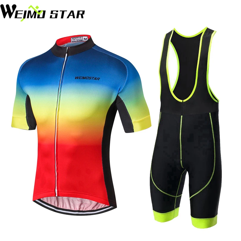 Cycling Jersey WEIMOSTAR Men Breathable Road Bike Racing Sport T-Shirt Ropa Ciclismo Cycling GEL Breathable Pad Bib Shorts Suit