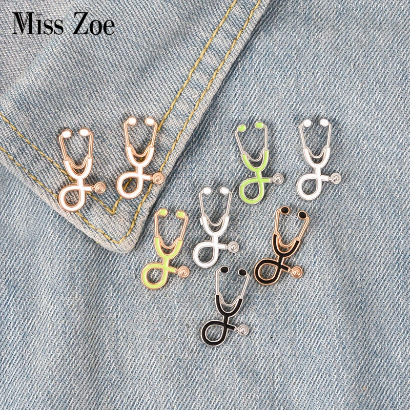 Miss Zoe Mini Stethoscope Brooch Pins Pink Green Gun Black Collar Corsage Doctors Nurse Medical Student Graduation Gift