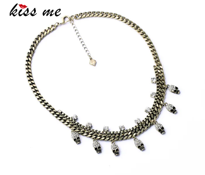 kissme Halloween Jewelry Statement Necklace For Women Fashion Elegant Rhinestones Skull Skeleton Pendants Cuban Chains Wholesale