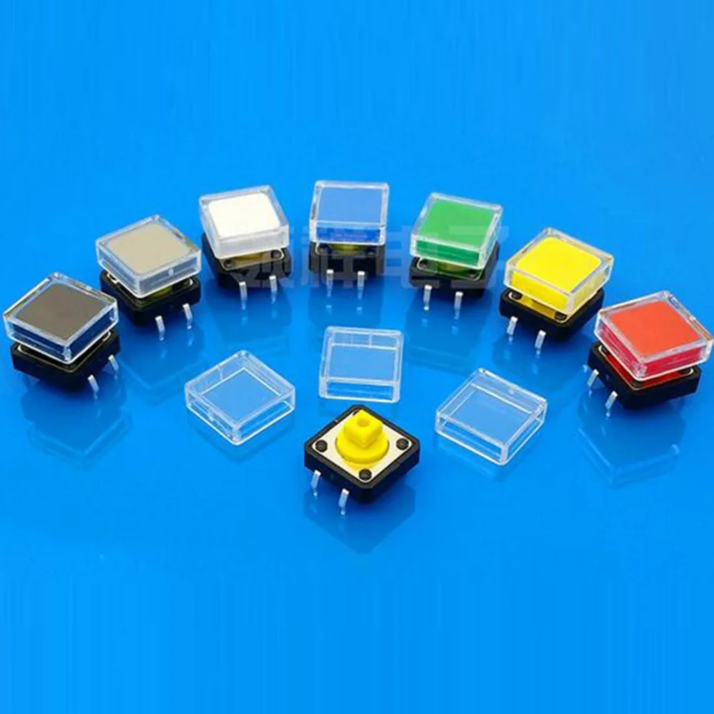 100pcs Transparent Button Cap Square Button Cap Tactile Switch Button Cap for 12*12mm Switch Buttons