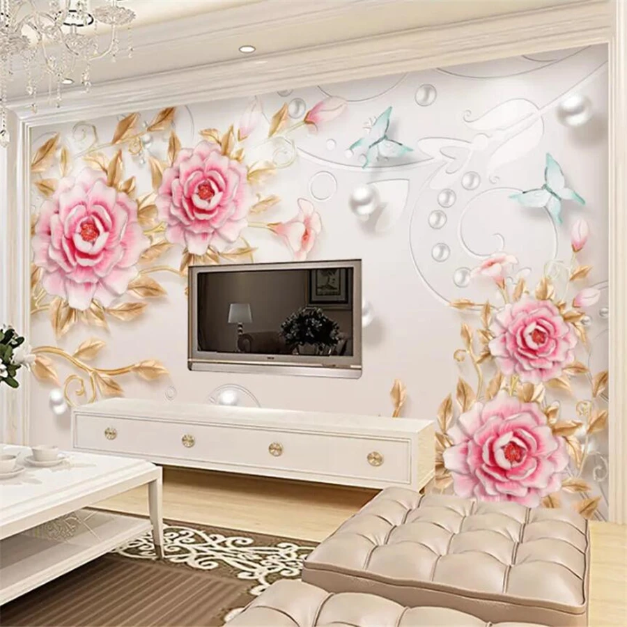 beibehang Custom wallpaper 3d mural embossed Papel de parede flowers rich peony new Chinese Zen modern simplicity 3d wallpaper