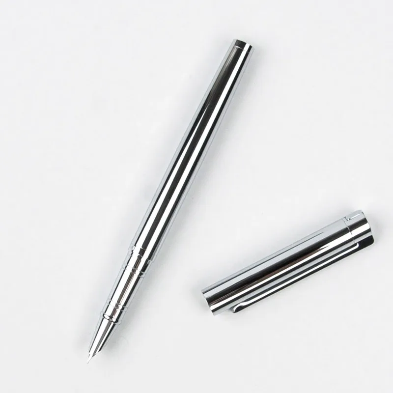 

Metal Silver Financial Tip Fountain Pen 0.38mm Shine Platinum Steel School Office Business Writing Ink Pens Gift Stationery