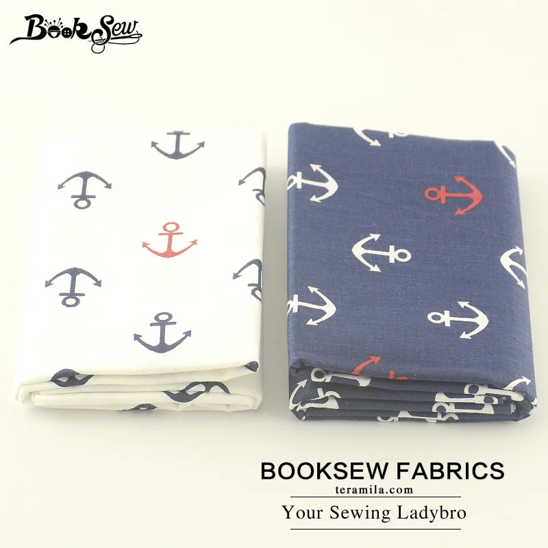 Booksew Fat Quarter 2pcs 50X100cm sea anchor Pattern 100% Cotton Twill Fabric Home Textile For Baby Patchwork Bedding Craft