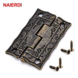 10PCS NAIERDI Antique Bronze Hinges Cabinet Door Drawer Decorative Mini Hinge For Jewelry Storage Wooden Box Furniture Hardware