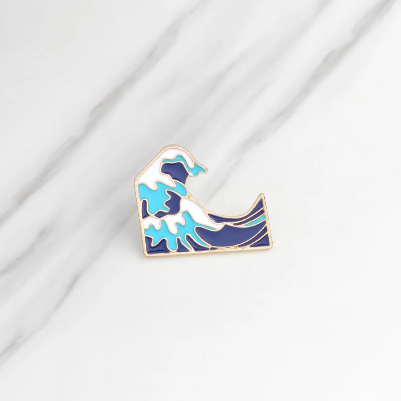 Cool Summer Holiday Ocean jewelry Blue Sea wave brooch Men women clothing backpack bag accessories Pins For Gift