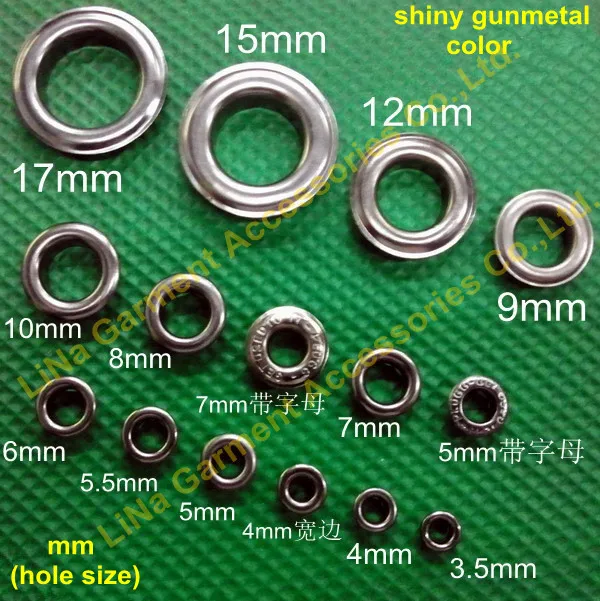 Free shipping 17mm Eyelets for Apparel and Scrapbook Shiny Gunmetal color metal eyelets for garment bags wallet etc accessories