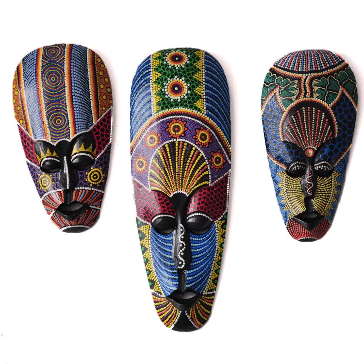 Wood Hand painted mask wall pendant decoration Southeast Asia living room East Pakistan mask wall decorated Thailand crafts