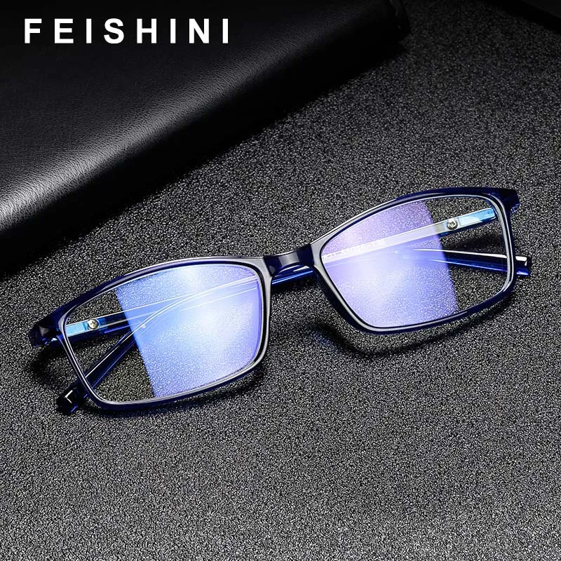 

FEISHINI Rectangle Radiation Protection Women Eyeglasses Frames Anti-blue Visual Anti-fatigue Reading Glasses Frames Men