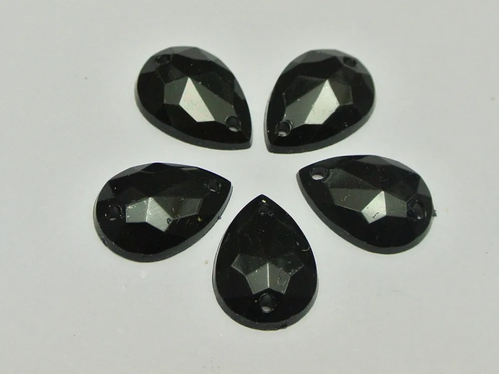 

200 Black Acrylic Teardrop Flatback Sewing Rhinestone Button 10X14mm Sew on beads