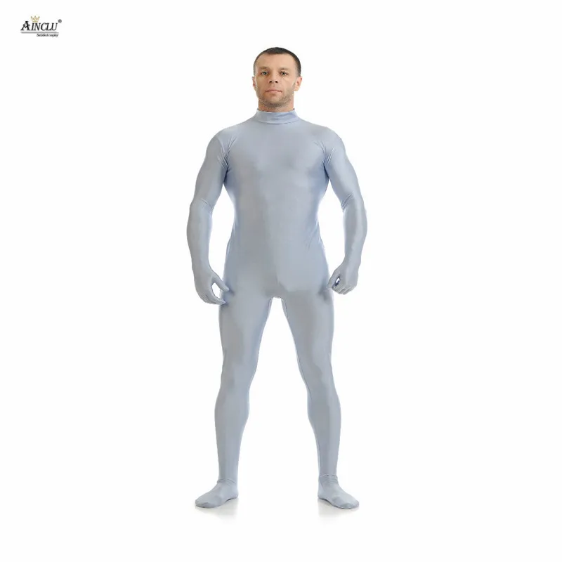 Ainclu męskie Spandex Nylon Zentai MultiColor Body drugie dopasowane bezgłowe stroje taneczne kostiumy dla dorosłych