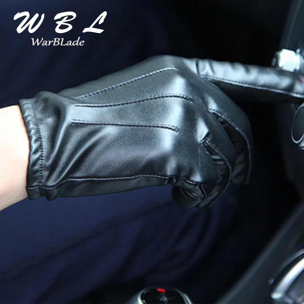 2022 Men's Luxurious PU Leather Winter Driving Warm Gloves Cashmere Tactical gloves Black Drop Shipping High Quality