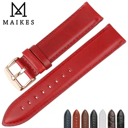 MAIKES Fashion Leather Watch Band Red With Rose Gold Clasp Watchband 16mm 17mm 18mm 20mm For DW Daniel Wellington Watch Strap