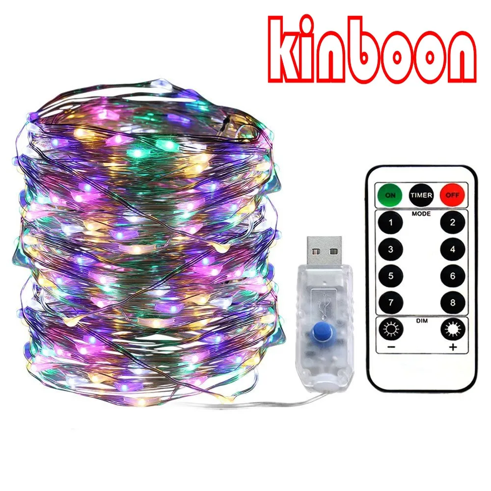 

10M 100 LED 5V LED String Light USB 8 Function Silver Copper wire Fairy LED Christmas Light Wedding Party Holiday with RF Remote
