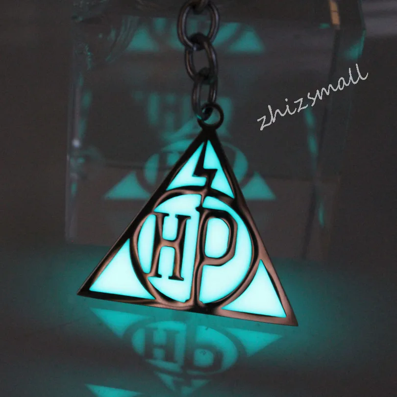 Triangle Lightning keychain glowing key Chain Pendant glow in the dark Deathly Hallows gift