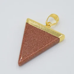 Fashion Charms Gold Color Plated Triangle Geometric Pendants Women Men Simple Natural Brown Sand Stone Pendant for Necklaces
