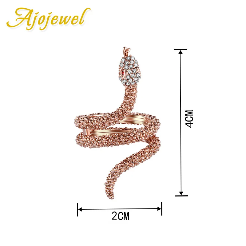 Size 7-9 Women\'s Rose Gold-color Crystal Snake Ring Rhinestones Animal Jewelry Boucle D\'oreille