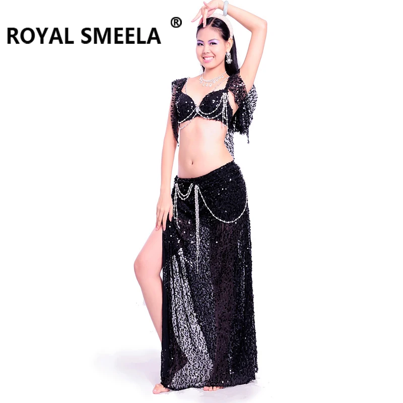 Women belly dance costume sequin dance dress belly dancing clothes dance wear shiny bling dancing bra+ maxi skirt dancer outfit