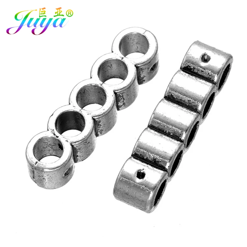 Juya 10Pcs/Lot Antique Silver Plated Jewelry Components 5 Holes Separator Spacers For DIY Natural Stones Beadwork Jewelry Making