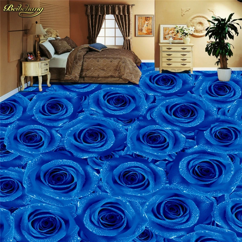 

beibehang Custom Photo Wallpaper Floor Painting Blue Rose Living Room Bedroom 3D Floor Tile Painting papel de parede