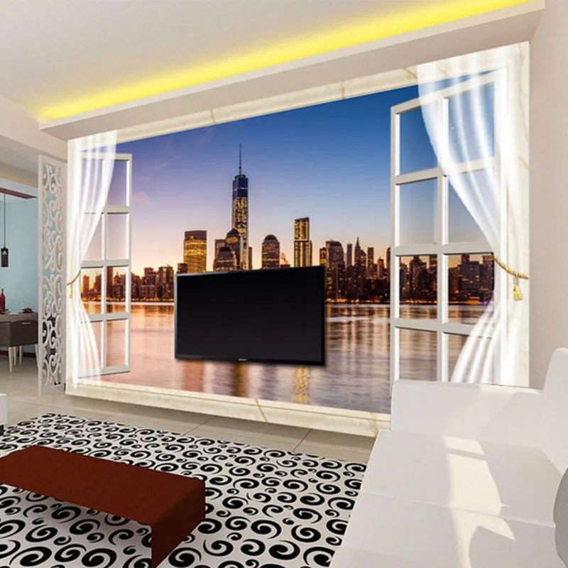 Modern New York City Night View Wall Cloth Photo Wallpaper For Living Room Safo Background Home Decor Waterproof 3D Wall Mural