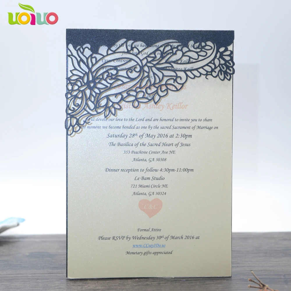 50pc High Quality laser cut invitation card menu card