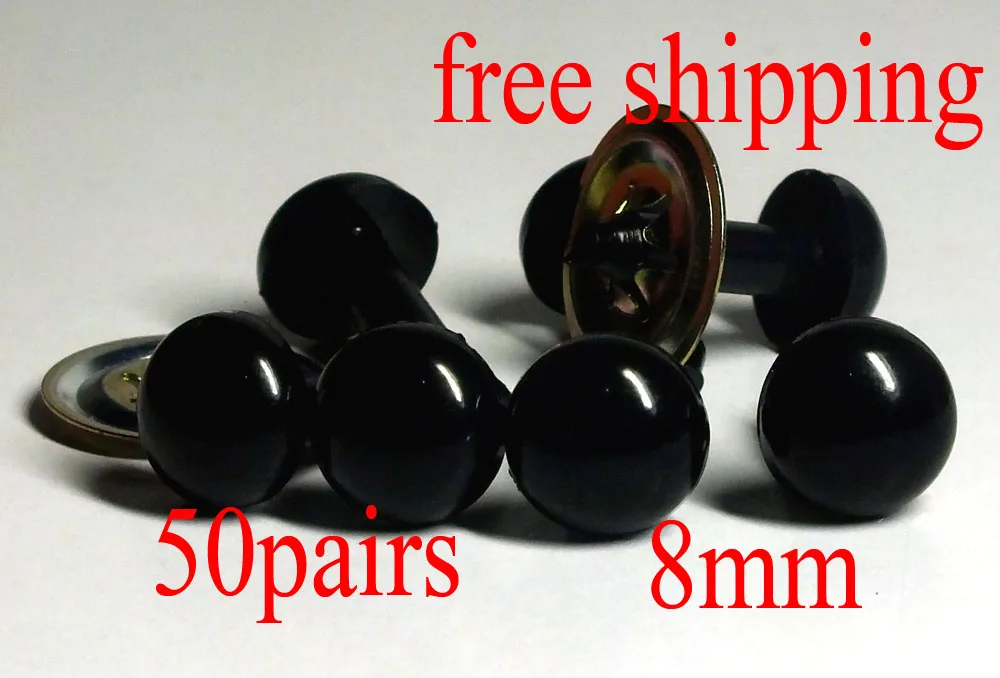 50pairs/lot DIY Doll Accessories--8mm Black Safety Eyes/Plastic Toy Eyes/doll Eyes