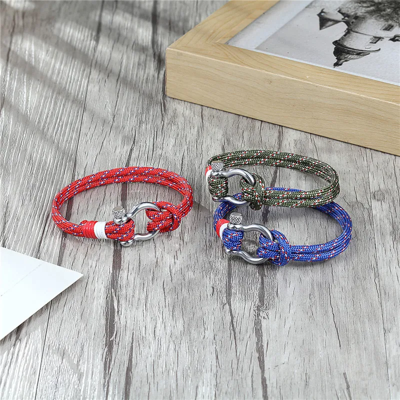 Hot Sale navy style Sport Camping Parachute cord Survival Bracelet Men Women with Stainless Steel Shackle Buckle Fashion Jewelry