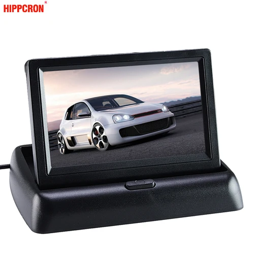 Hippcron Monitor de coche pantalla de 4,3 ""para cámara de visión trasera plegable Color TFT LCD pantalla HD de 4,3 pulgadas para marcha atrás de coche