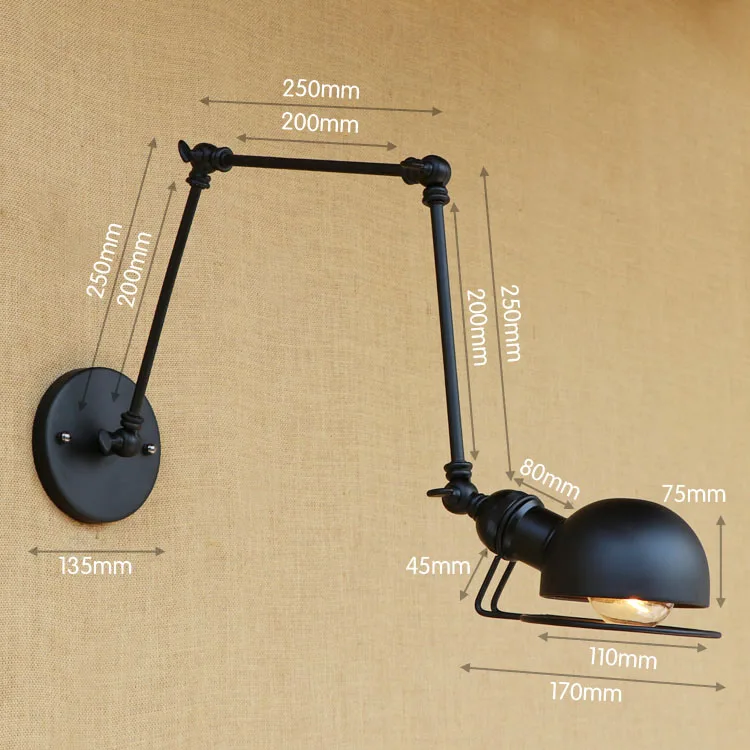 Black Loft Style Industrial Retro Vintage Wall Lamp Edison Wandlampen Adjustable Swing Long Arm Wall Light Fixtures Sconces