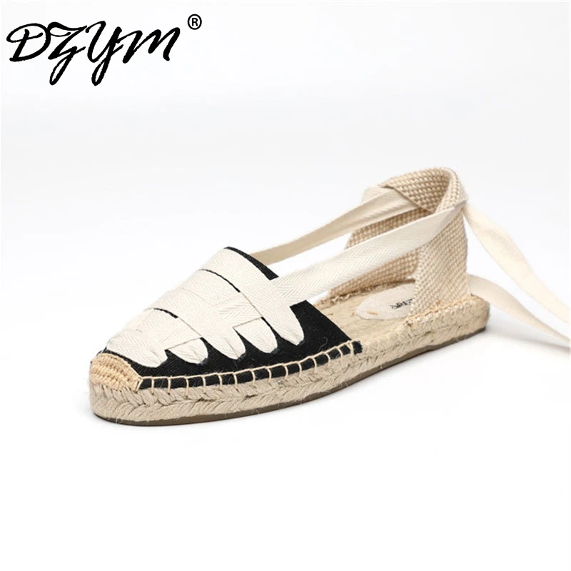 DZYM  Summer Autumn Fishermen Shoes Canvas Espadrilles for Women Cross Strap Flats Roman Style Sewing Platform Sneakers