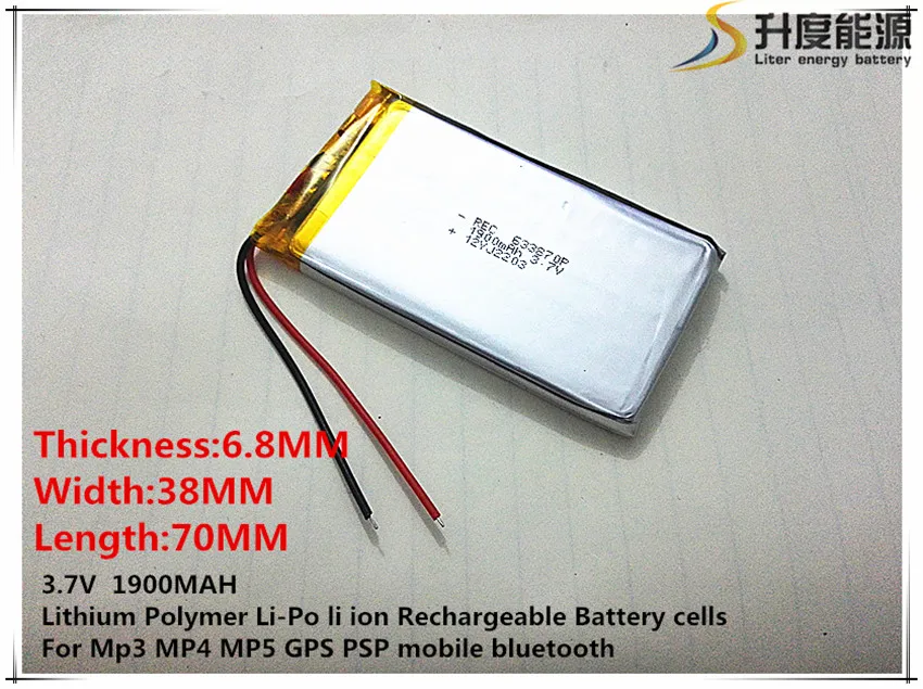 3,7 V 1900 mAh 683870 Lithium-Polymer Li-Po li ionen Akku zellen Für Mp3 MP4 MP5 GPS mobile bluetooth