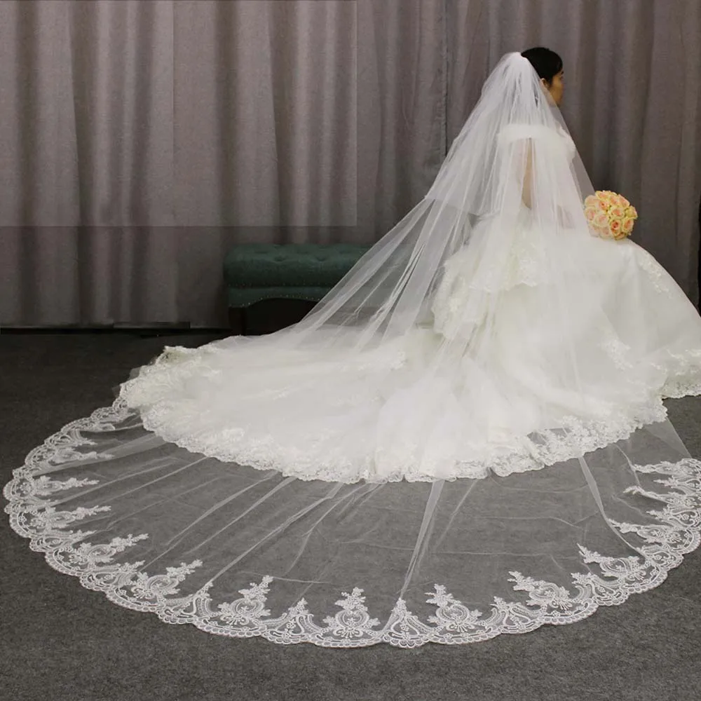 Voile de mariée 2 T en dentelle de haute qualité, 3 mètres, Long, avec peigne