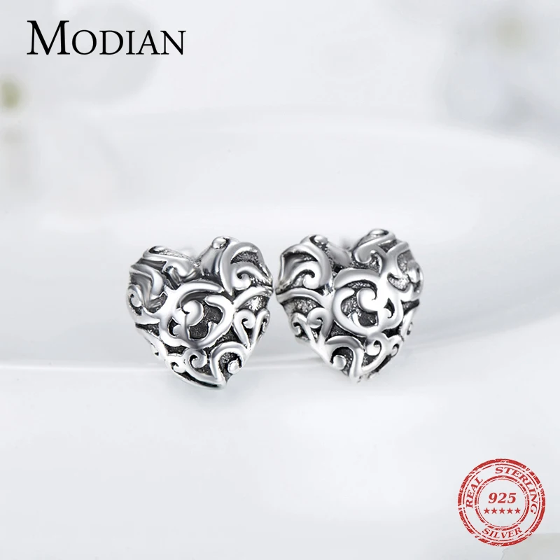 Modian autentici orecchini a forma di cuore Vintage in argento Sterling 925 linea romantica per donna regalo di natale con ciondolo piccolo