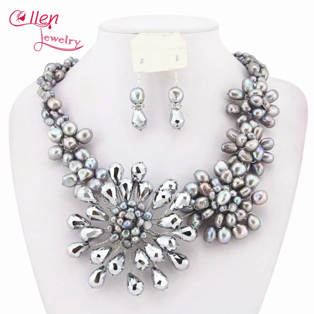 

Fashion Pearl Necklace Set African Beads Costume Bridal Jewelry Sets Pearl Jewelry Set Crystal Necklace W6843