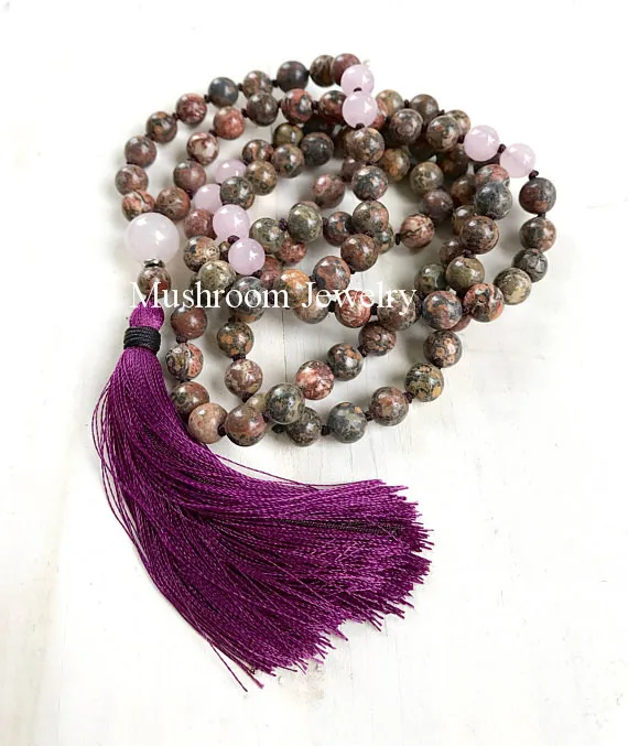 Diy buddha108 Natural Stone bead Mala Bohemian Tassel Fringe Jewelery For Women