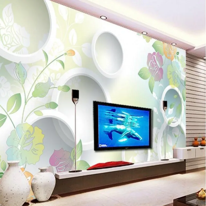 

wellyu Custom large fresco hand - painted rose modern simple 3D circle TV background wallpaper papel de parede para quarto