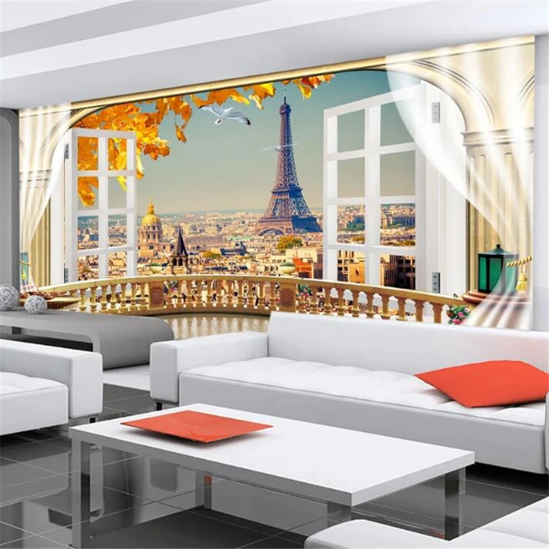 beibehang papel de parede Custom wallpaper 3d stereo photo murals balcony Paris scenery Eiffel Tower sofa background wall paper