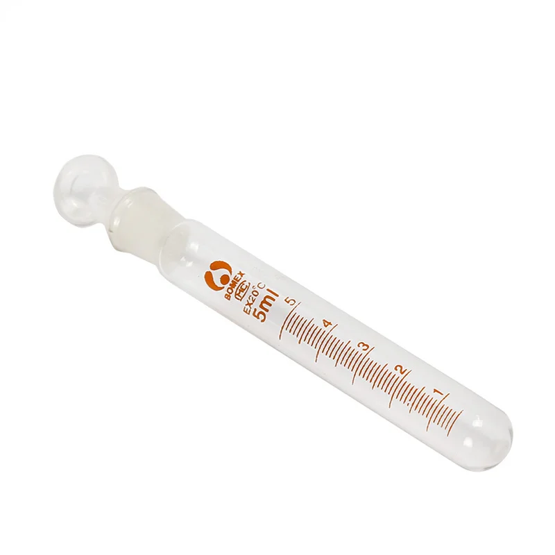 5pcs 5-50ml Graduated Lab Clear Glass Test Tube Round Bottom with Stopper Glassware