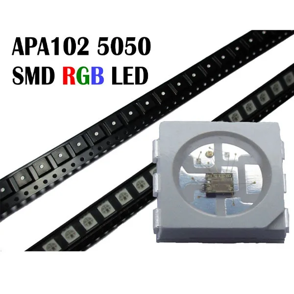 

APA102 LED 5050 SMD RGB Adressable Full Color APA102 Chip;6pins with APA102 IC built-in;DC5V input,0.3W,60mA;SOP-6;1000pcs/bag