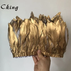 Cking Goose Feather Trims Painting Golden Geese Feather 15-20cm Fringes Ribbons for Dress Skirt Cloth Belt decorative Clothing