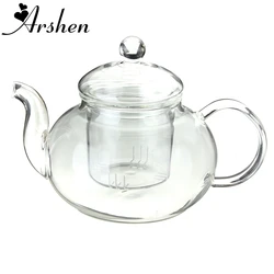 Arshen 400ml/13.5oz  Borosilicate Durable Glass Teapot With Inner Filter Heat Resistant Bottle For Blooming Tea Herbal Coffee