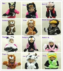 Animal Cartoon Winter Hat Scarf Glove Panda / Duck / Frog / Wolf / Cat / Monkey / Elephant / Brown Tiger / White Tiger