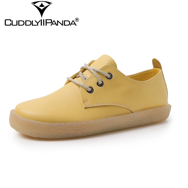 

CuddlyIIPanda Transparent Women Flats Autumn New Arrival Genuine Cow Leather TPR Sneakers for Women Yellow Zapatos Mujer