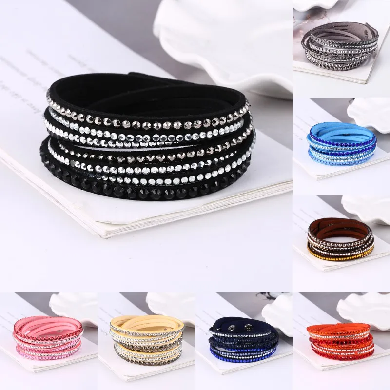 HOCOLE 2019 Trend Rhinestone Leather Bracelet Female Charm Crystal Wrap Multilayer Bracelets For Women Wedding Fashion Jewelry