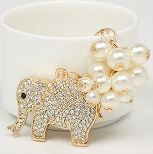 Animal rhinestone pearl  elephant keychain/korean luxury jewelry bag charms/chaveiro carro/llaveros women/porte clef strass