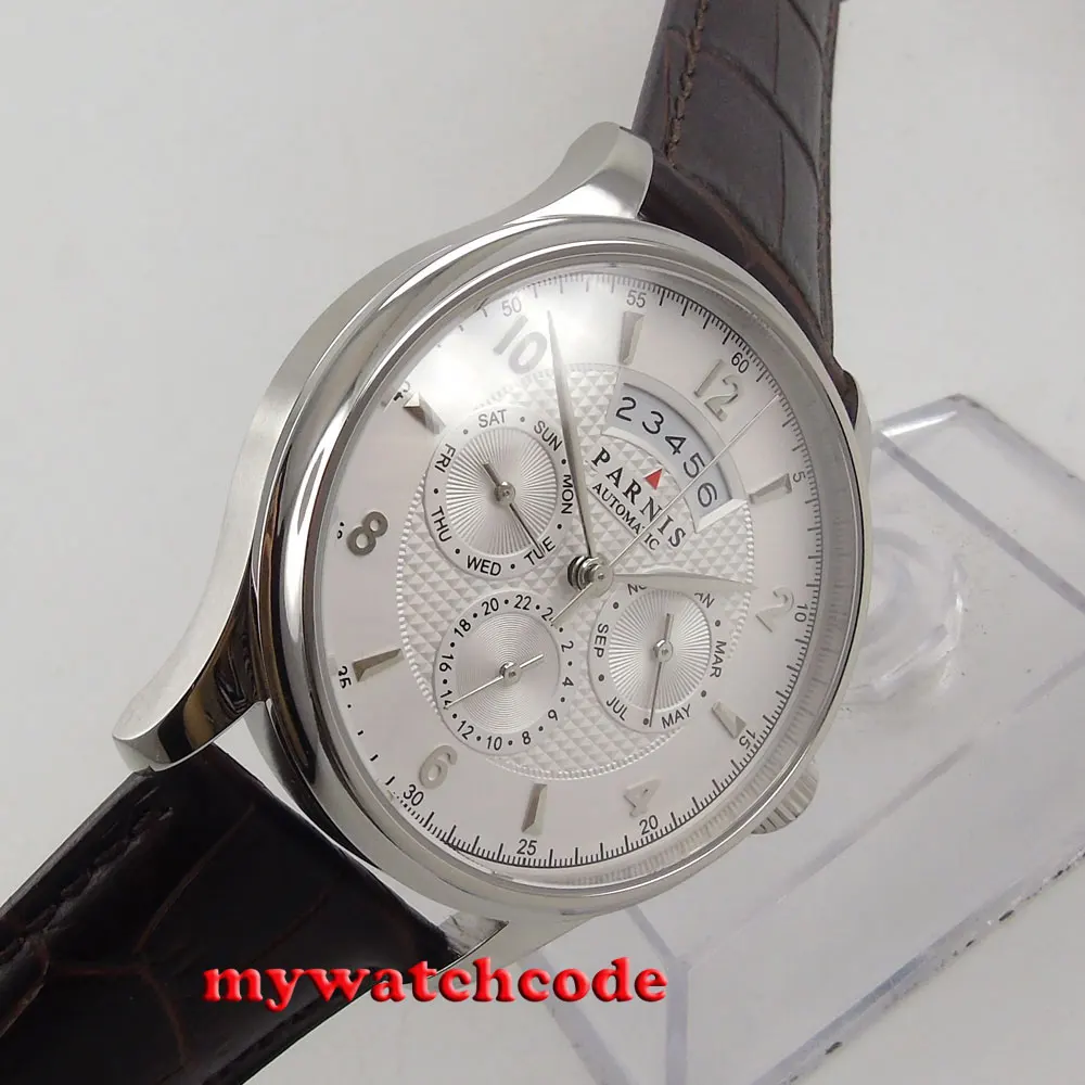 42mm parnis withe dial Sapphire Glass miyota 9100 Automatic mens Watch 666B