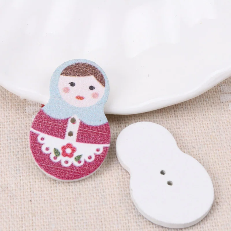 Mix Cartoon Russian doll Wooden Buttons Botones Handmade Accessories Decoration Sewing Scrapbooking Crafts DIY 30x20mm 20pcs