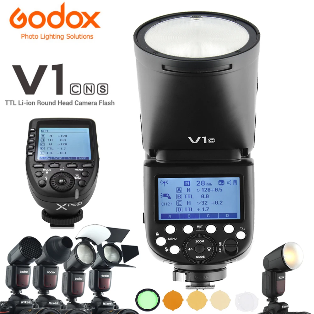 

Godox V1 V1C V1N V1S V1F V1P V1O TTL Li-ion Round Head Camera Flash 2.4G HSS Speedlite for Canon Nikon Sony Fuji Pentax Olympus