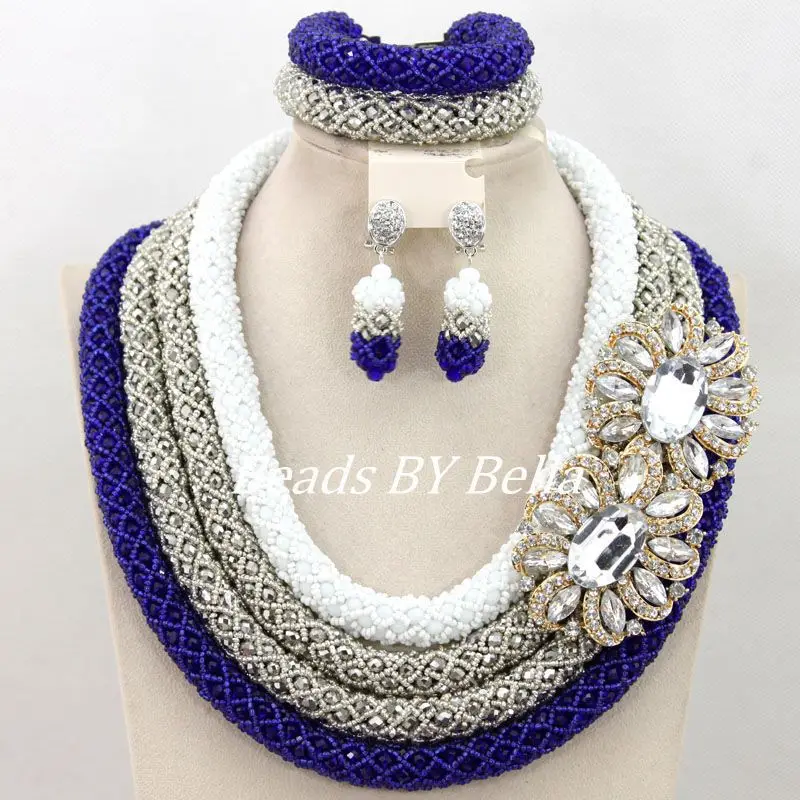 

Fabulous African Beads Jewelry Set White Silver Crystal Beads Necklace Nigerian Wedding Bridal Jewelry Set Free Shipping ABY860